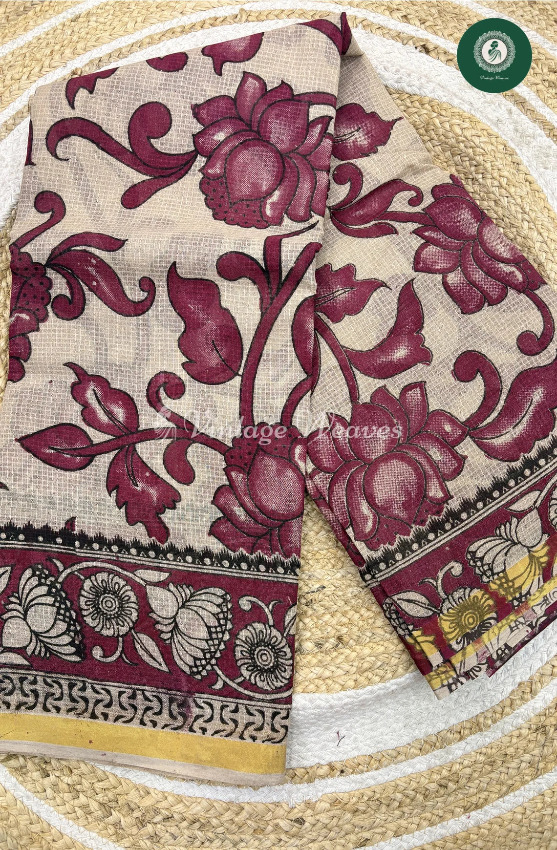 Premium Traditional Kalamkari Kota Saree-HalfWhite Flower
