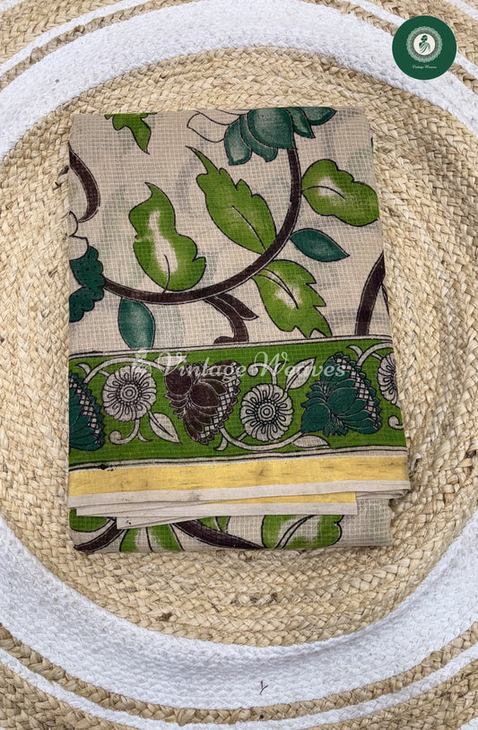 Premium Traditional Kalamkari Kota Saree Leaf-Green1