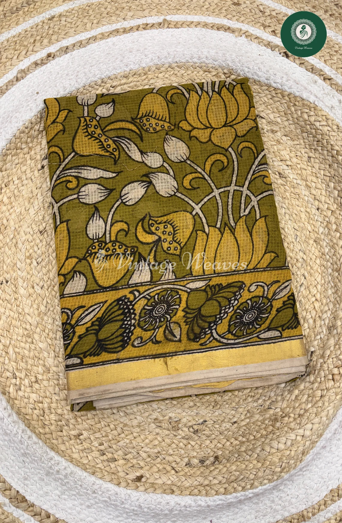 Premium Traditional Kalamkari Kota Saree Lotus-Green