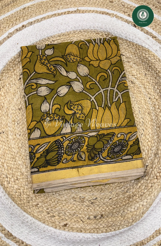 Premium Traditional Kalamkari Kota Saree Lotus-Green