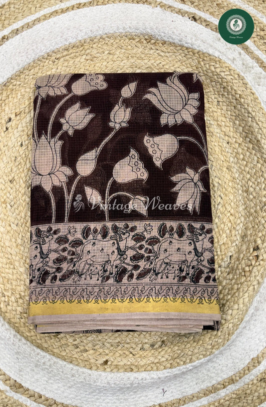 Premium Traditional Kalamkari Kota Saree Lotus-Marron_2
