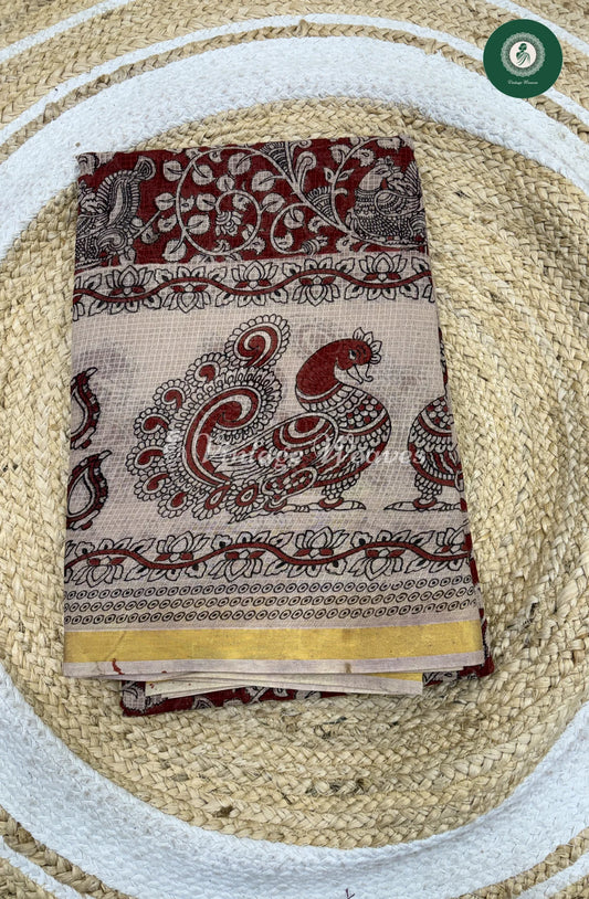 Premium Traditional Kalamkari Kota Saree Peacock -Marron