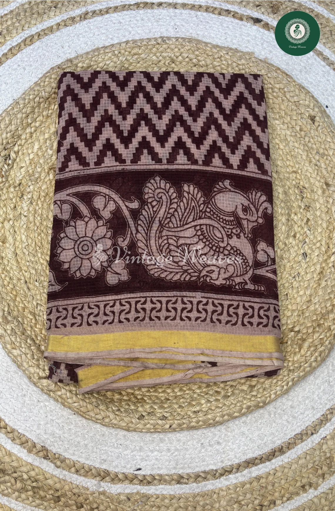 Premium Traditional Kalamkari Kota Zigzag-Marron