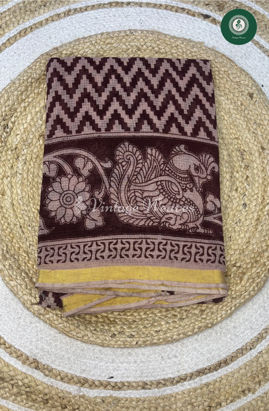 Premium Traditional Kalamkari Kota Zigzag-Marron