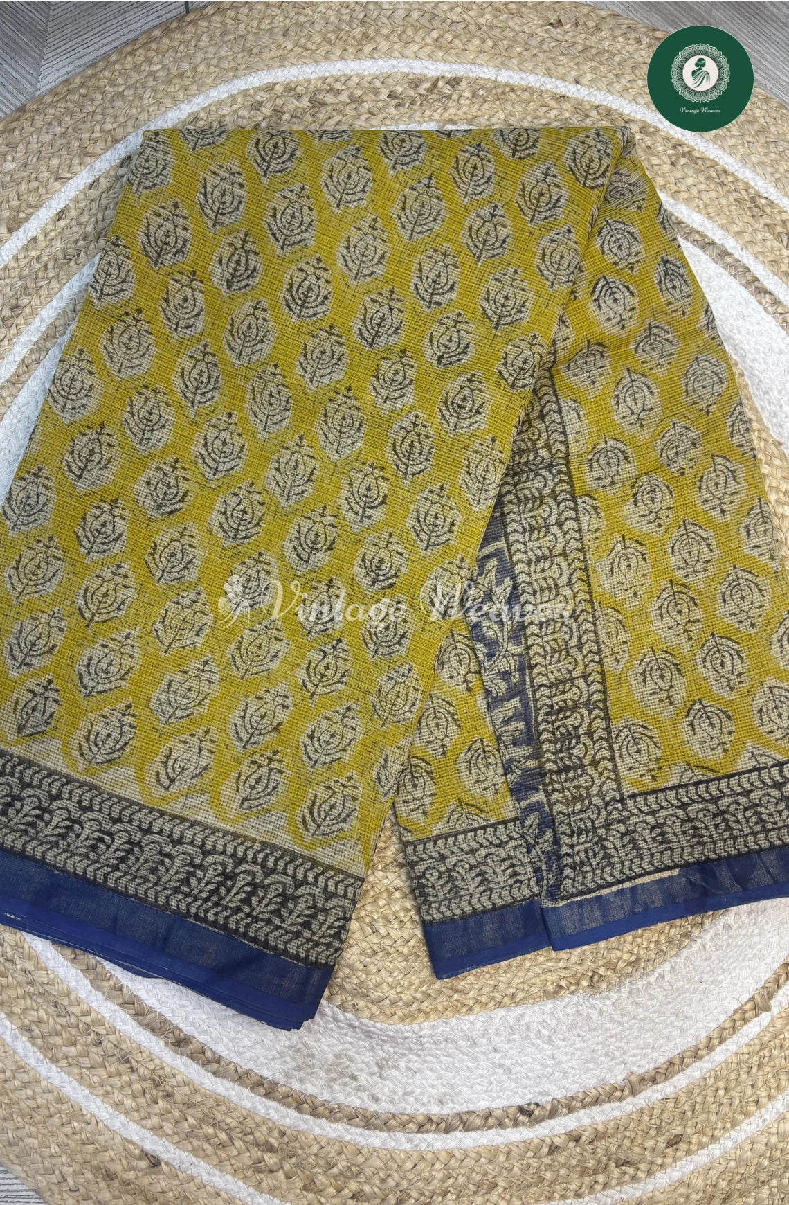 Premium Kota Saree-YellowWithBlue