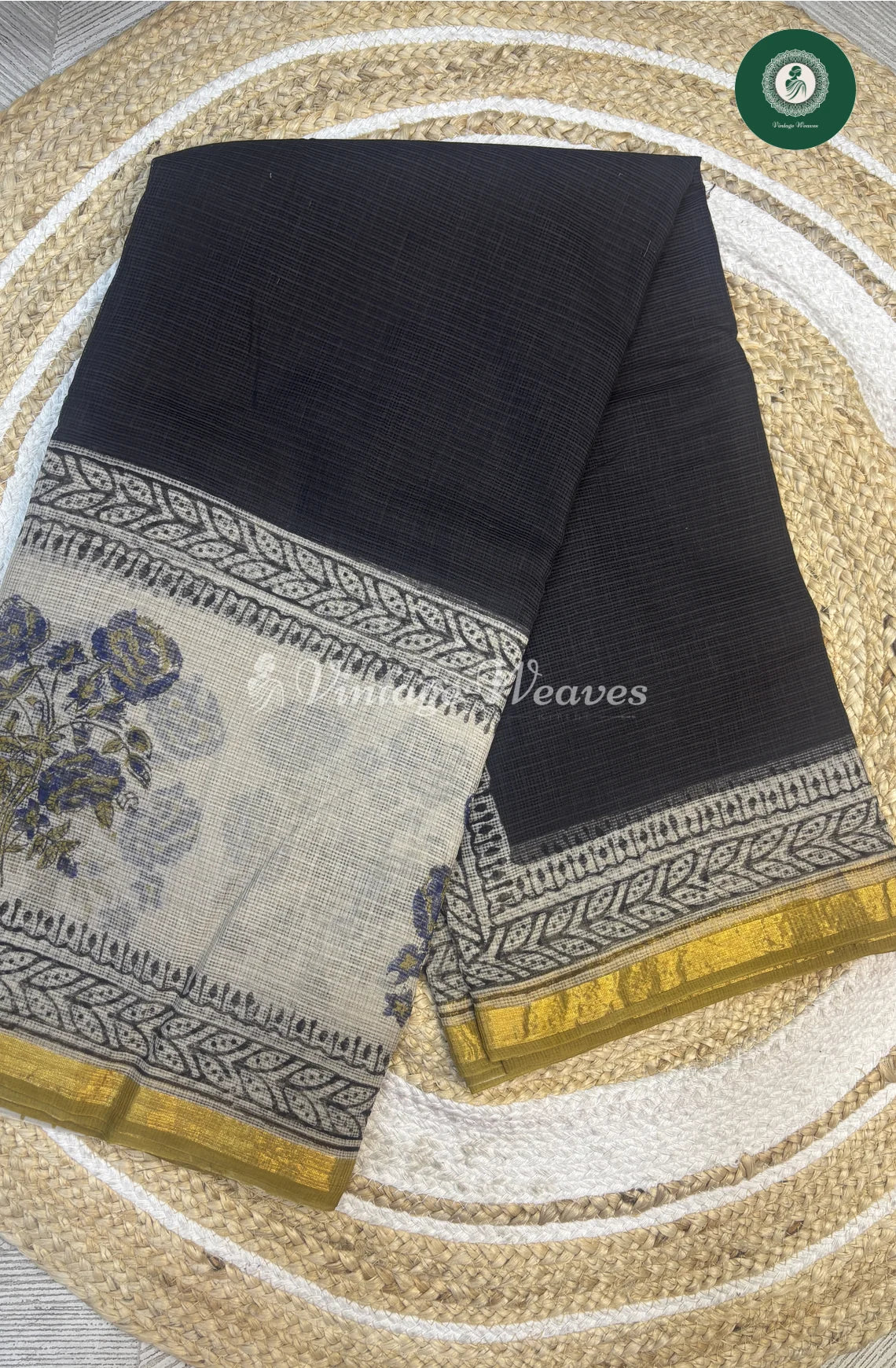Premium Kota Cotton Saree-BlackWithCream_1