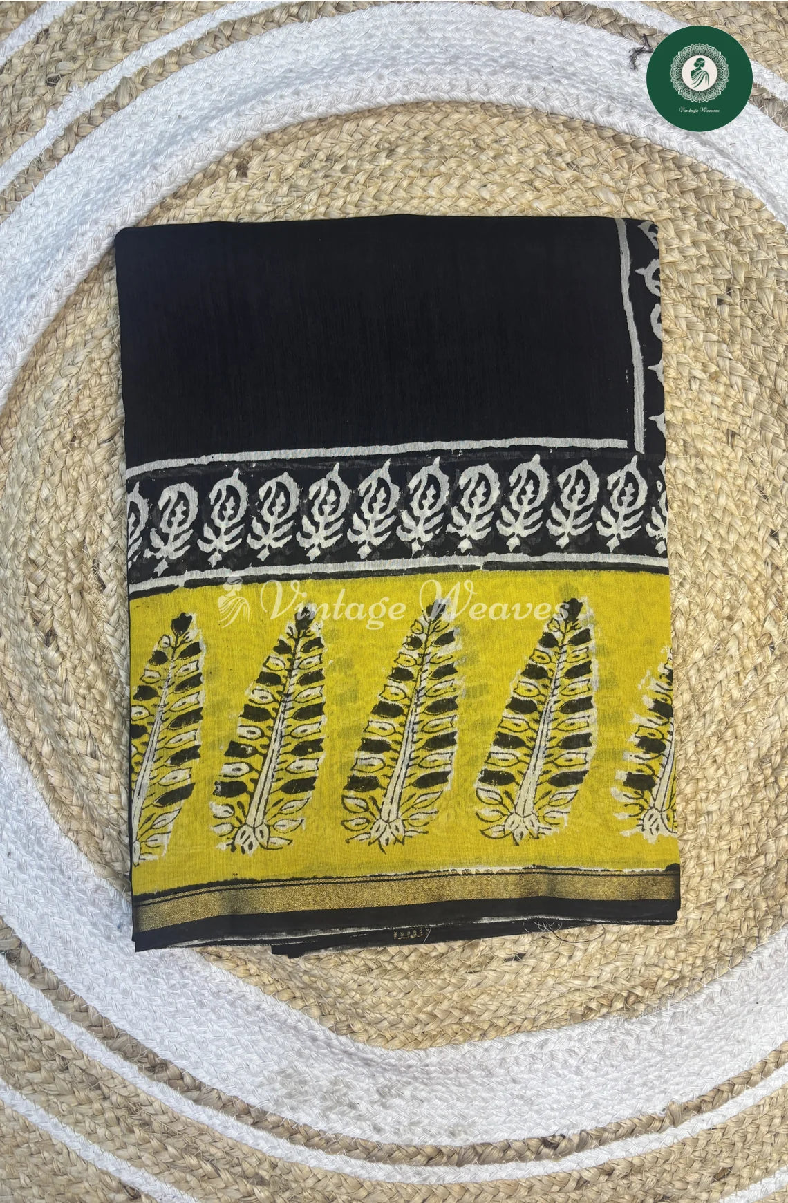 Premium Chanderi Silk Saree-BlackWithYellow1