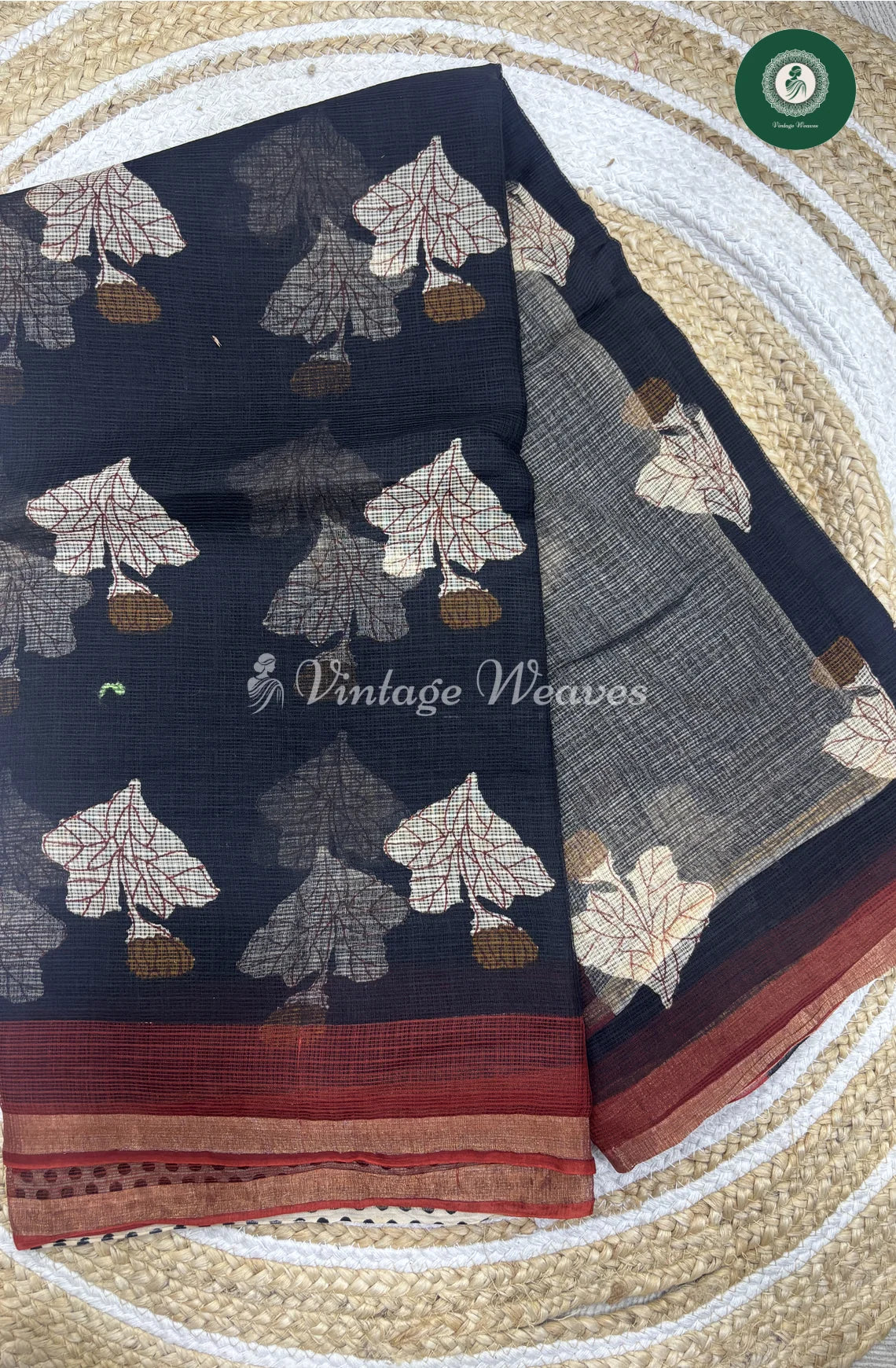Premium Kota Cotton -Black Leaf Print