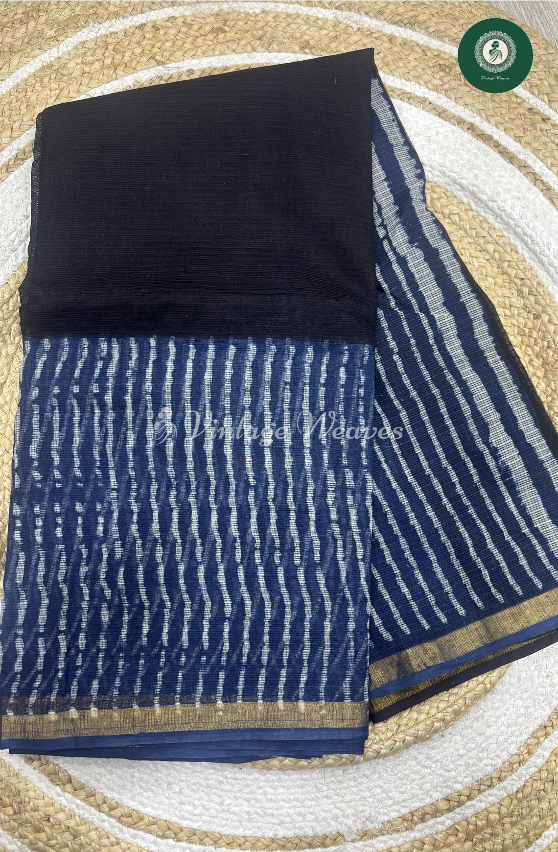 Premium Kota Cotton -Black with Blue Lines