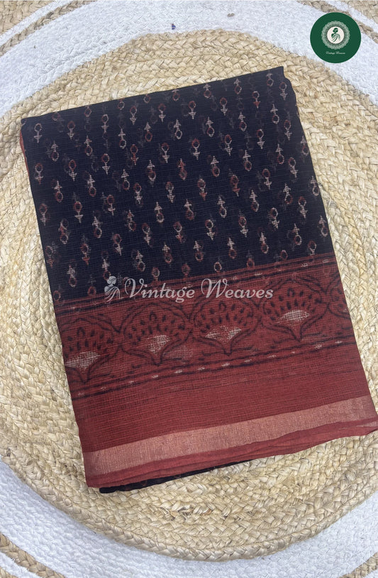Premium Kota Cotton -Black With Marron