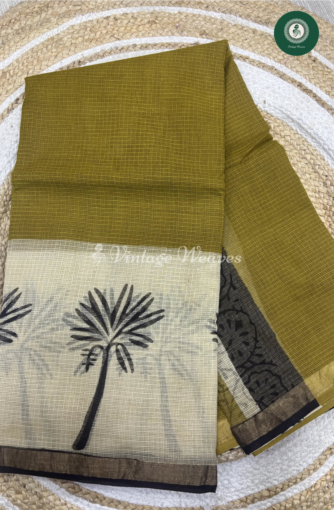 Premium Kota Cotton -GreenishYellow Tree
