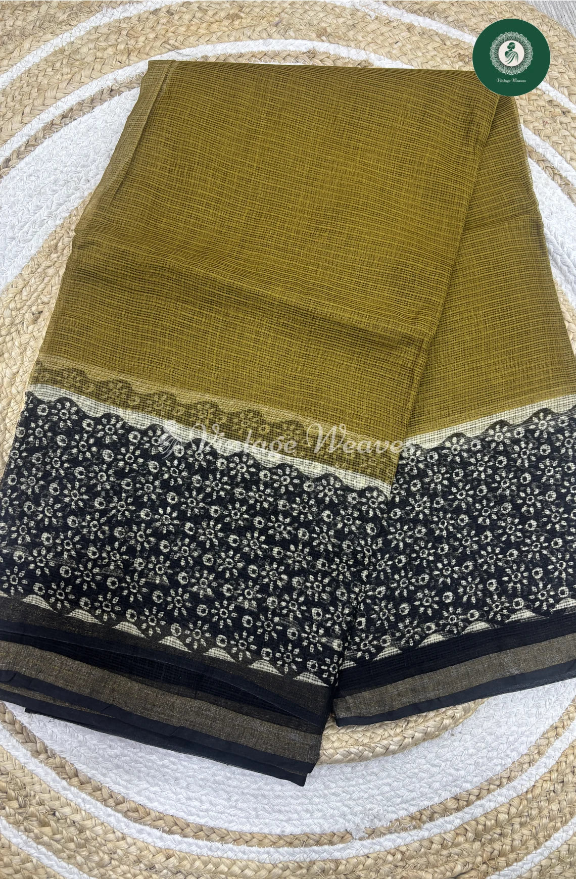 Premium Kota Cotton -Greenish Yellow with Black