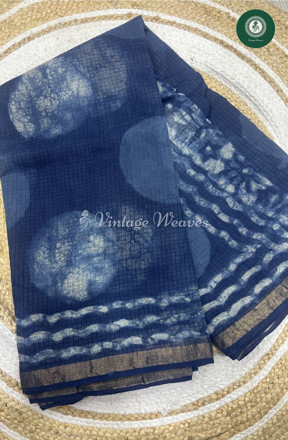 Premium Kota Cotton -Indigo Blue Circle