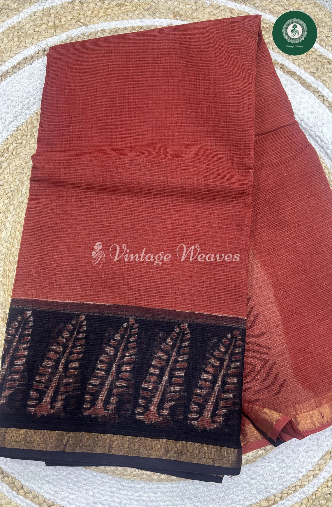 Premium Kota Cotton -Marron With Black Leaf