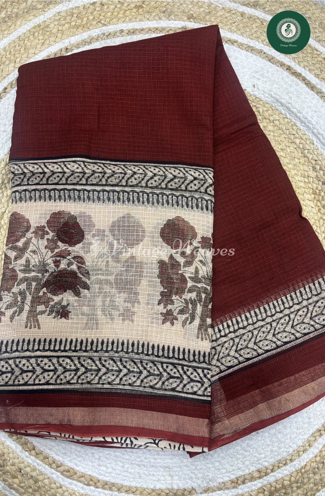 Premium Kota Cotton -Marron With HalfWhite