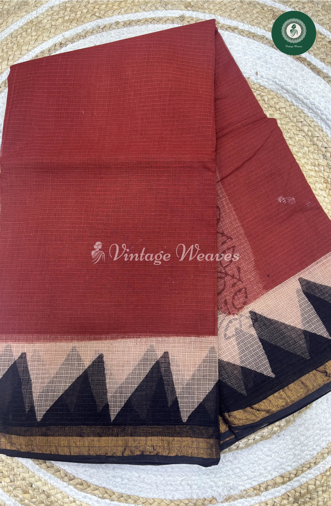 Premium Kota Cotton -Marron With Temple Border