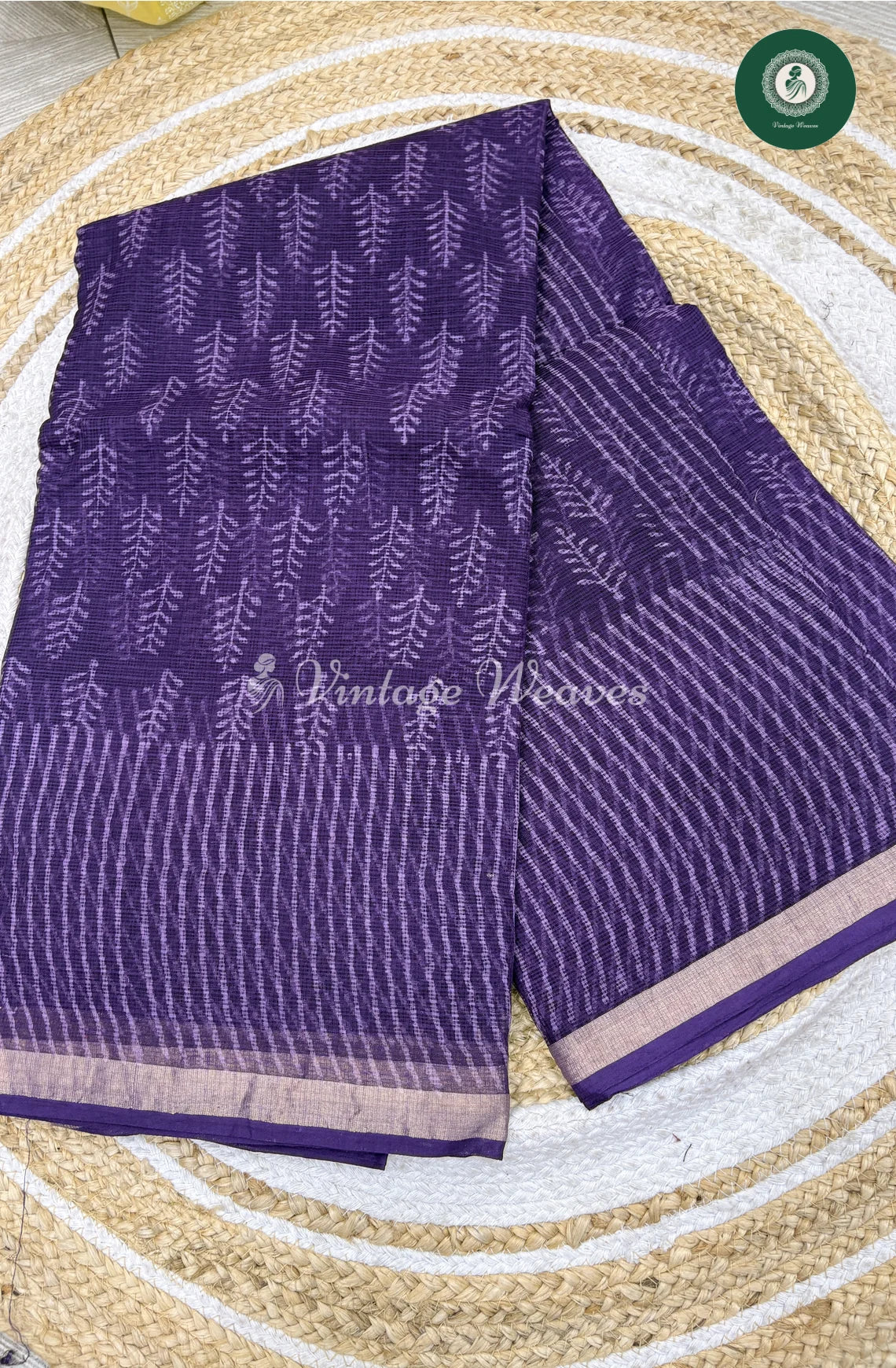 Premium Kota Cotton Saree leaf-Purple