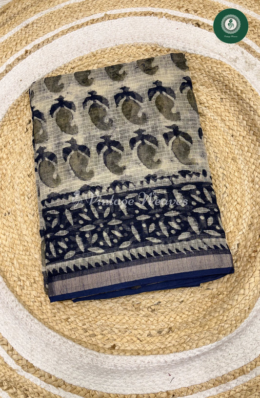 Premium Kota Cotton Saree Mango -Blue