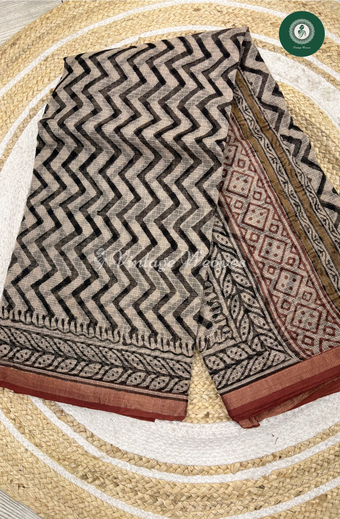 Premium Kota Cotton Saree ZigZag-Black