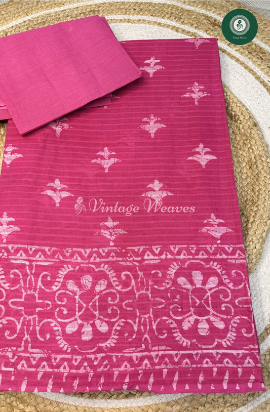 Printed Cotton Saree-Pink