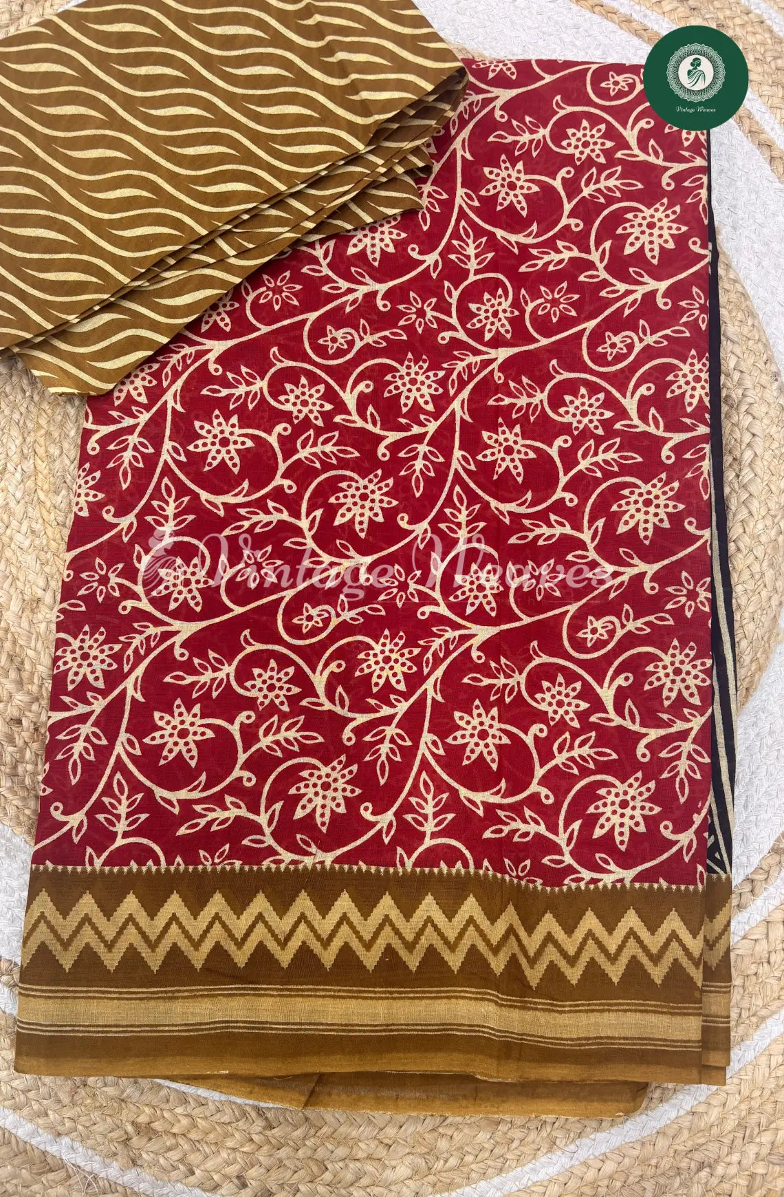 Printed Cotton Saree-Red