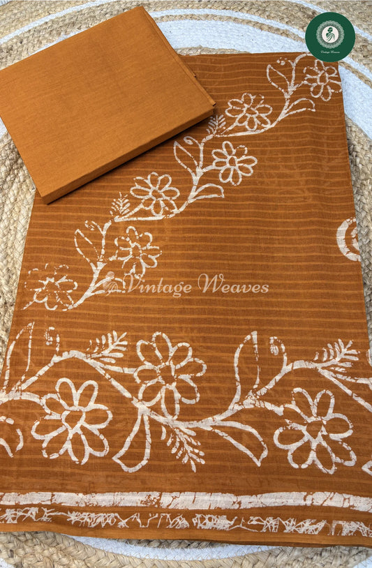 Printed Cotton Saree Flower-Yellow