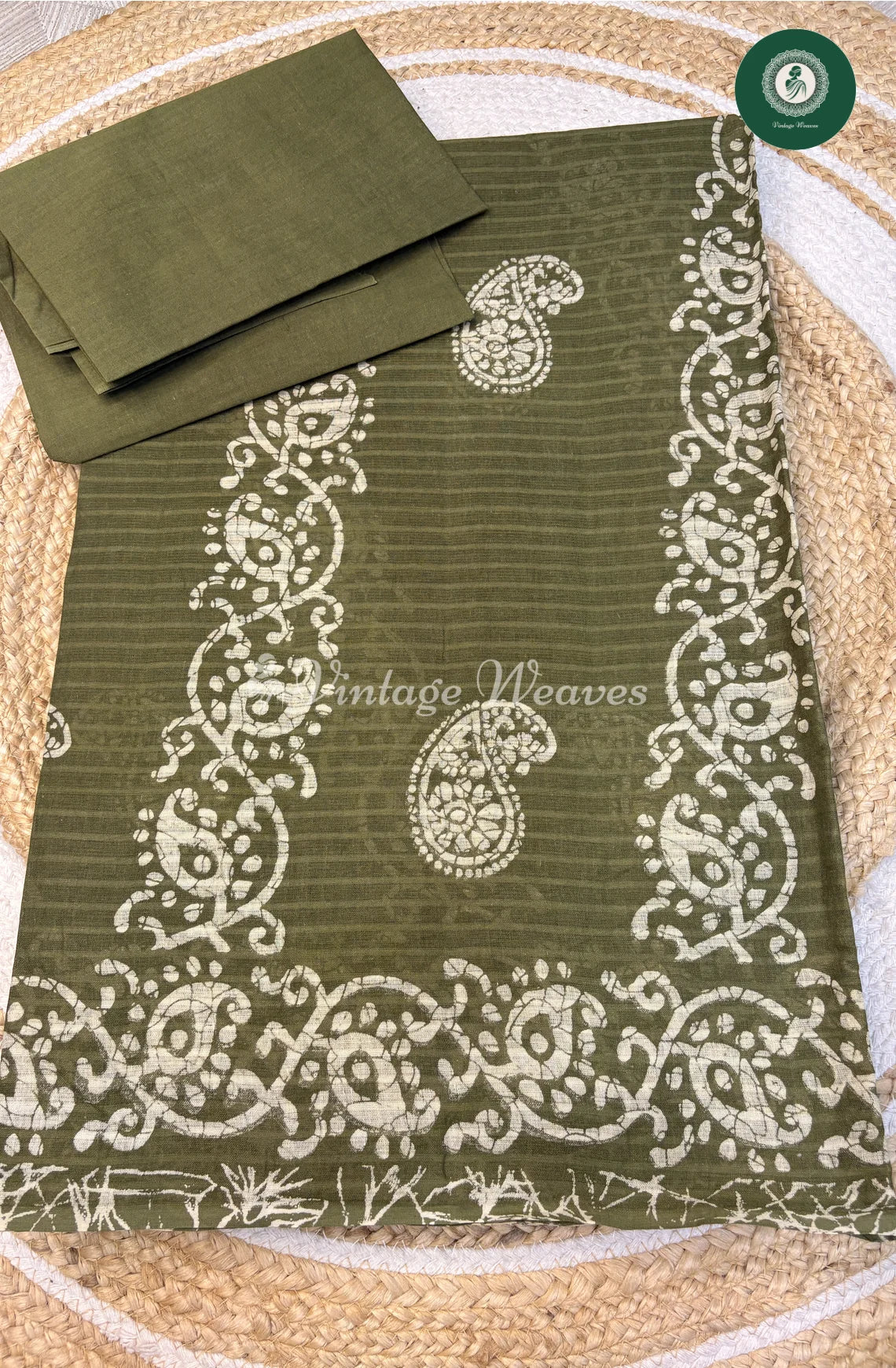 Printed Cotton Saree Mango-Green