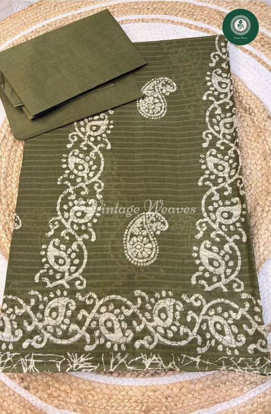 Printed Cotton Saree Mango-Green