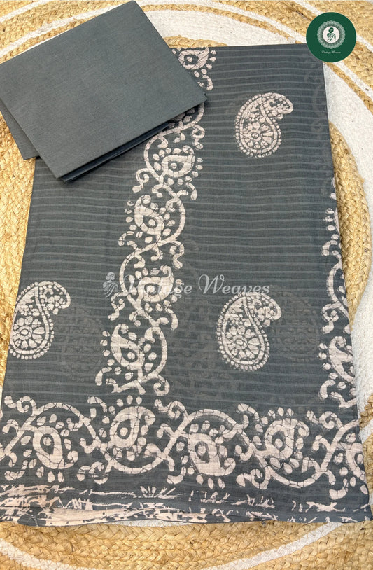 Printed Cotton Saree Mango-Grey