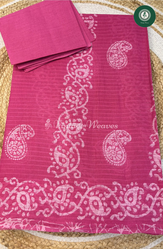Printed Cotton Saree Mango-Pink