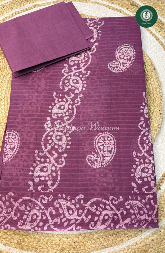 Printed Cotton Saree Mango-Purple