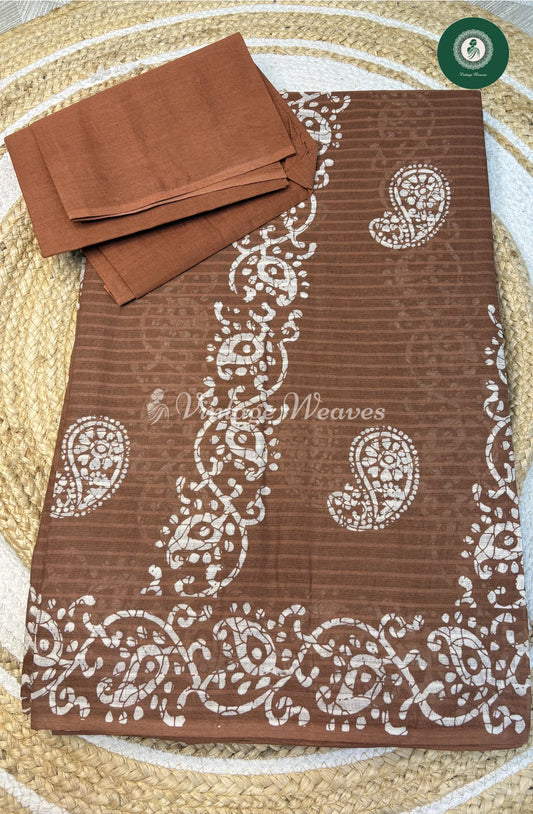 Printed Cotton Saree Mango-Brown1
