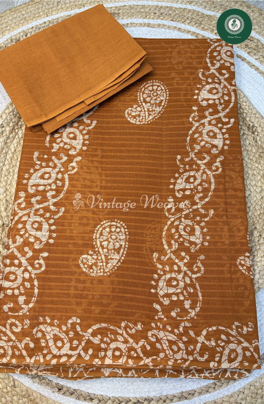 Printed Cotton Saree Mango-Yellow
