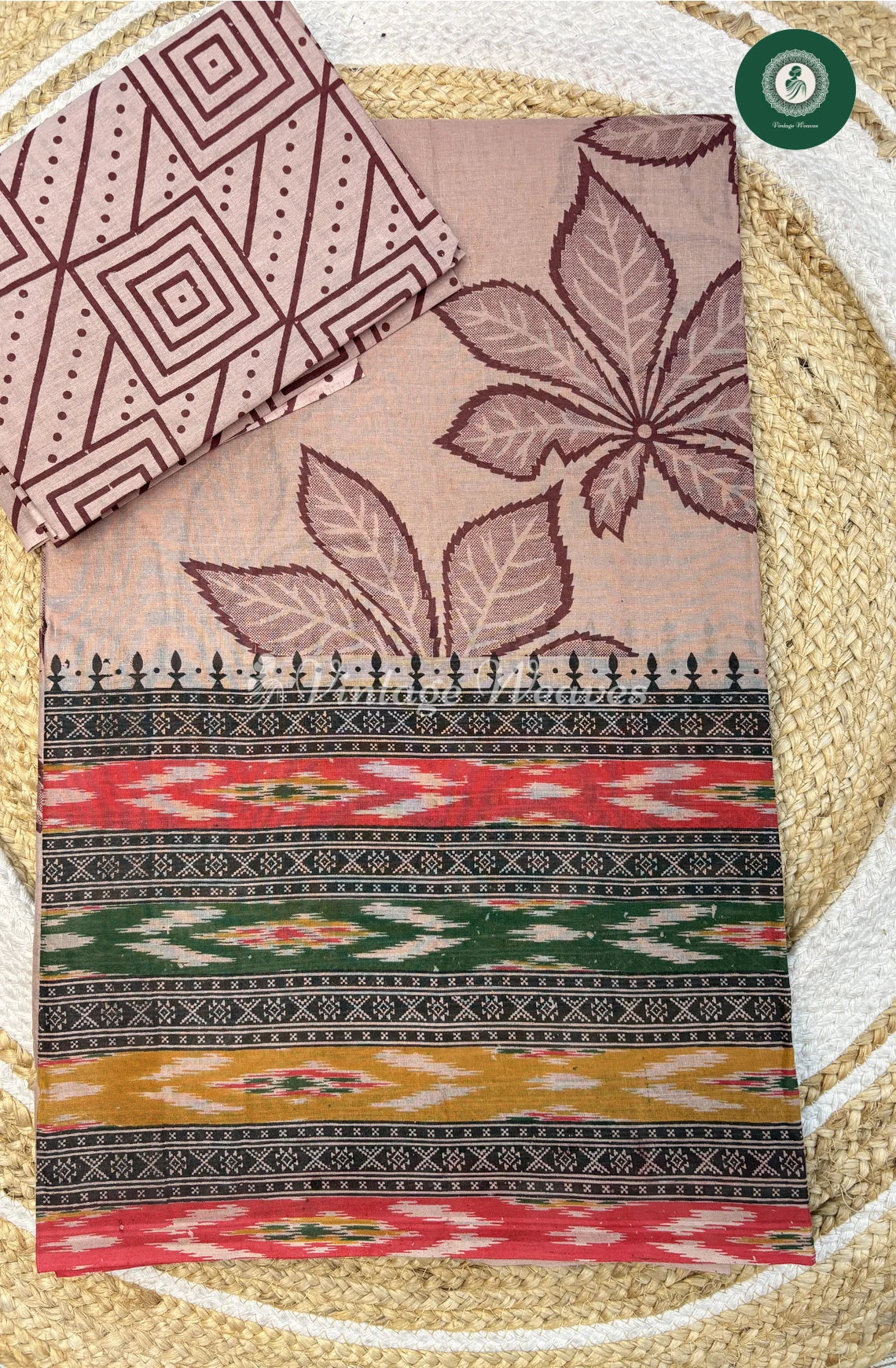 Pure Cotton Saree Ikkat Print-Skin
