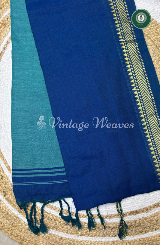 Pure Handloom Cotton Saree-Blue