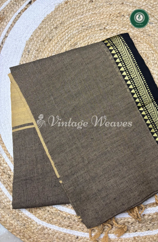 Pure Handloom Cotton Saree-Grey