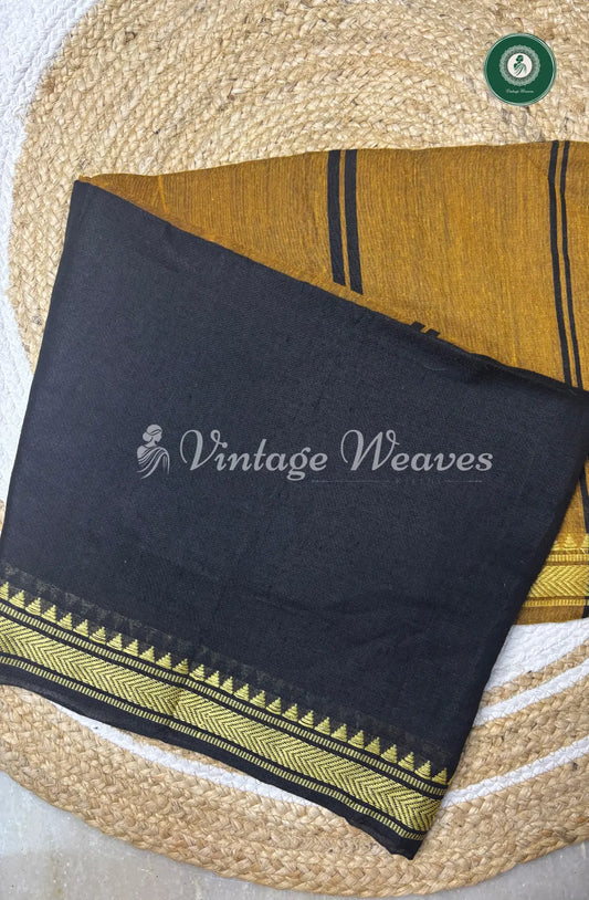 Pure Handloom Cotton Saree-Black