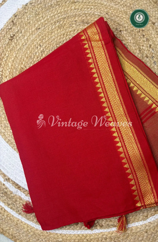 Pure Handloom Cotton Saree-Red