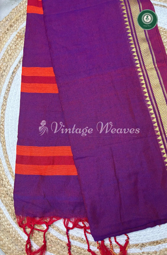 Pure Handloom Cotton Saree-Purple