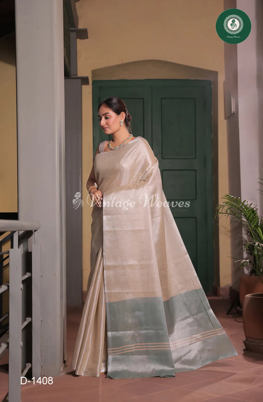 Pure Tissue Silk Saree With Contrast Pallu-Gold