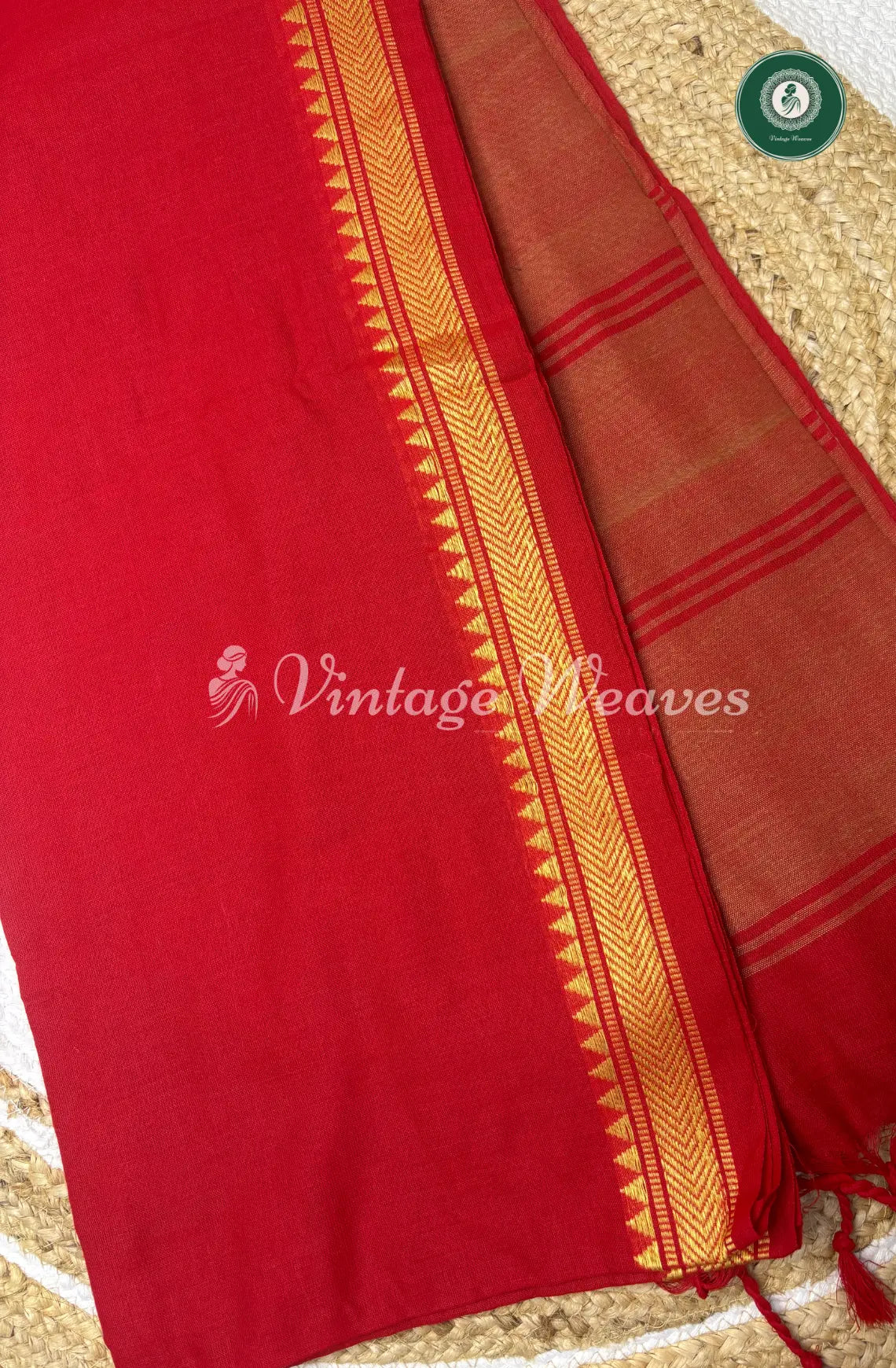 Pure Handloom Cotton Saree-Red