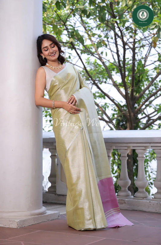 Pure Tissue Silk Saree With Contrast Pallu-PastelGreen