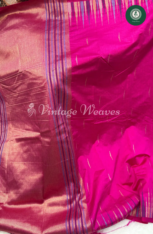 Semi Banarasi Temple Border Saree-Dark Pink