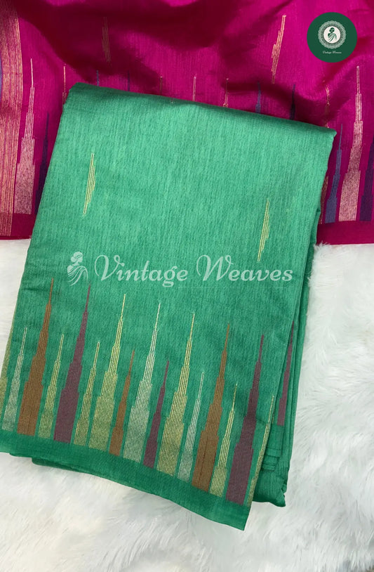 Semi Banarasi Temple Border Saree-LightGreen