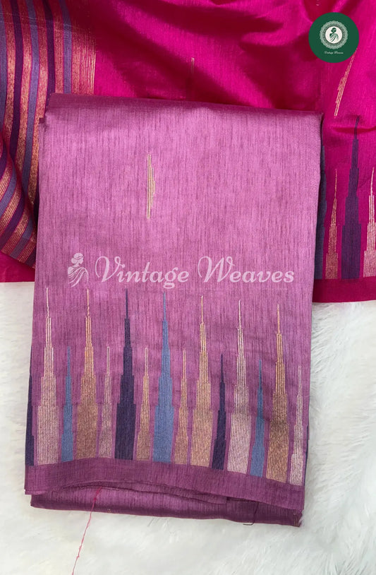 Semi Banarasi Temple Border Saree-PastelPink