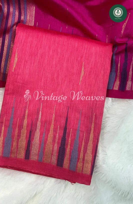 Semi Banarasi Temple Border Saree-Peach