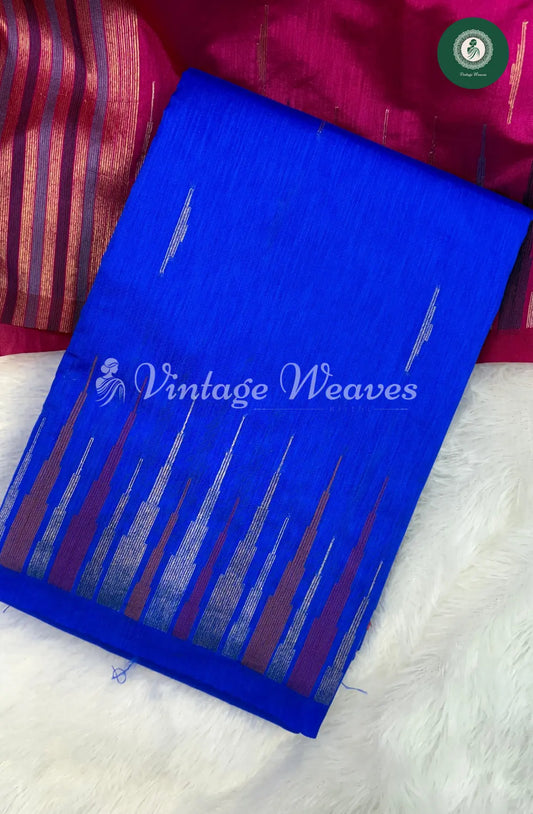 Semi Banarasi Temple Border Saree-RoyalBlue