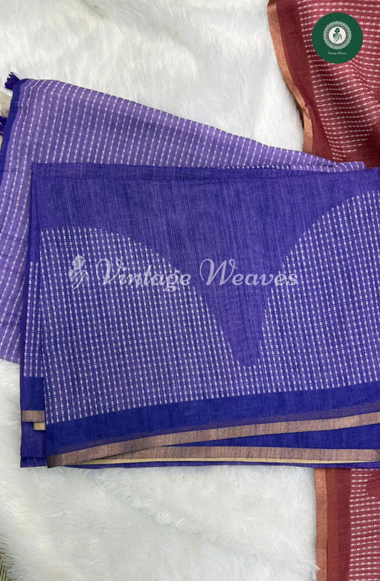 Semi Linen Saree With Semi Circle Border-Purple