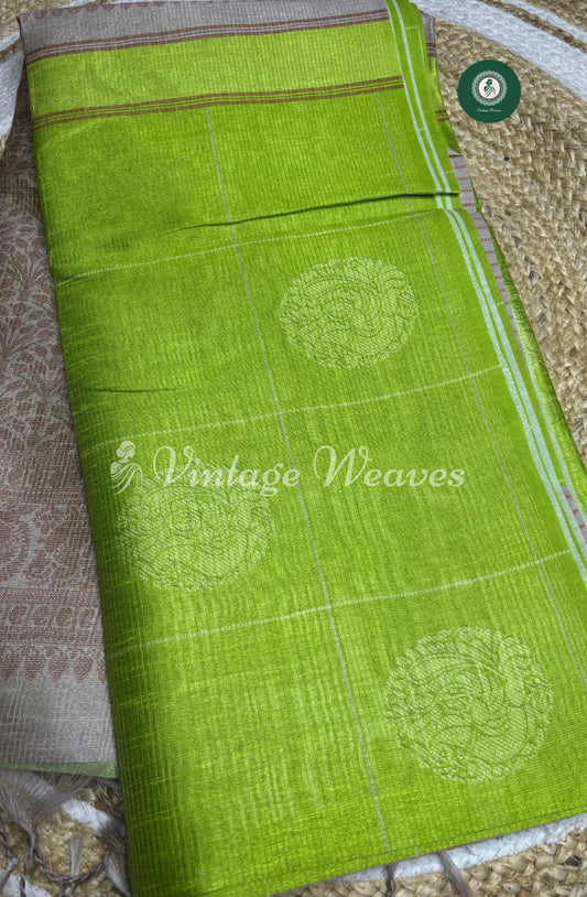 Semi Tusser Silk Saree With Contrast Pallu-LightGreen