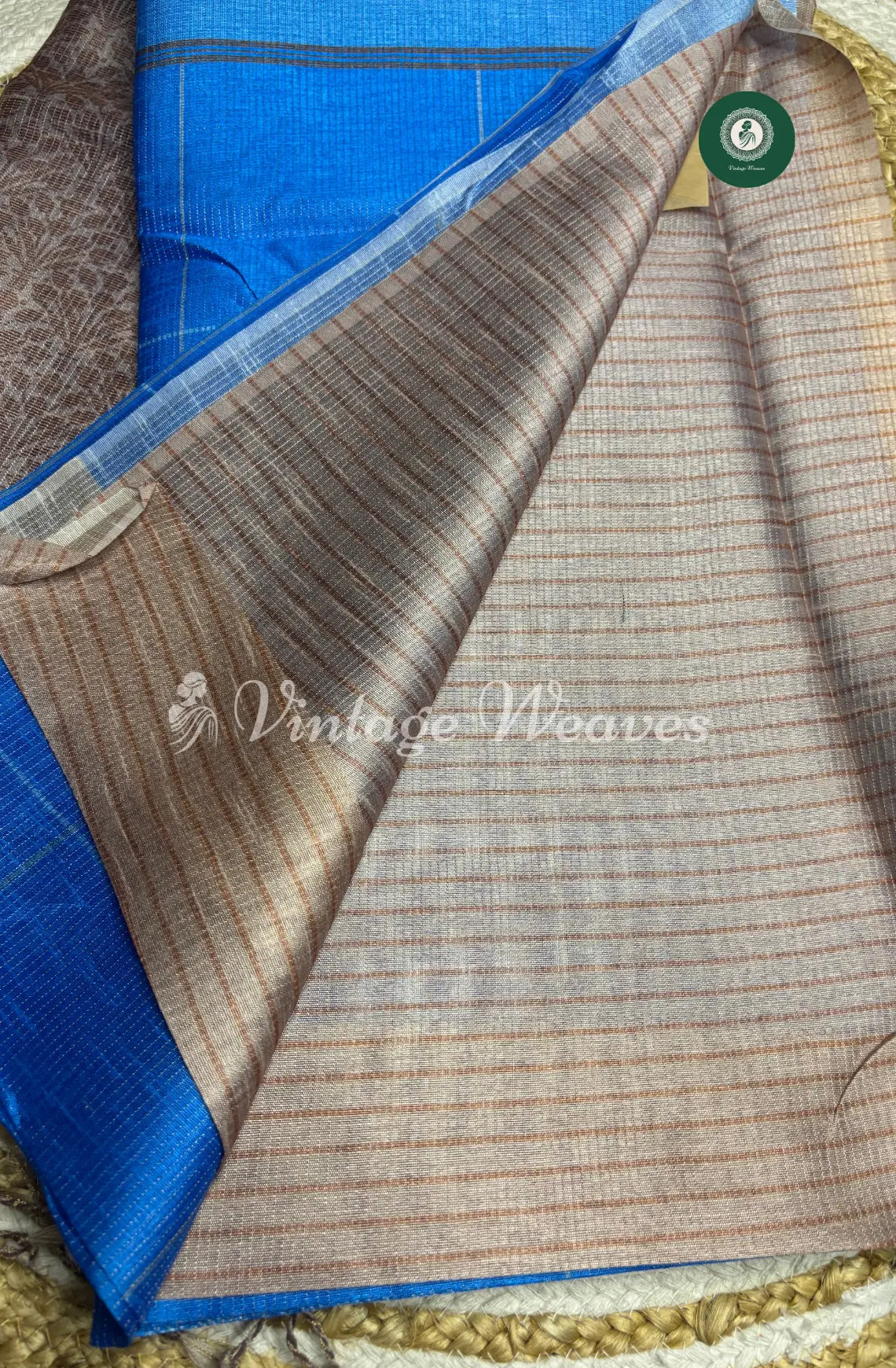Semi Tusser Silk Saree With Contrast Pallu-Blue